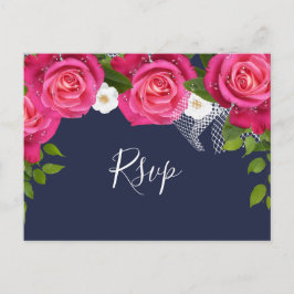 Cartão Postal De Convite Casamento de Rosa Azul e Rosa Rosa - RSVP