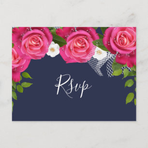 Cartão Postal De Convite Casamento de Rosa Azul e Rosa Rosa - RSVP