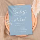 Cartão Postal De Convite Casamento de Script de Assinatura Azul Dusty<br><div class="desc">Apresentando nomes de estilo de assinatura,  este elegante e empoeirado cartão postal de casamento azul pode ser personalizado com suas informações em letra chic. Projetado por Thisnotme©</div>