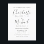 Cartão Postal De Convite Casamento de Script de Assinatura Elegante<br><div class="desc">Apresentando nomes de estilo de assinatura,  esta cinza elegante e o cartão postal de convite para casamento branco pode ser personalizado com suas informações em caracteres de cinza. Projetado por Thisnotme©</div>