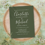 Cartão Postal De Convite Casamento de Script de Assinatura Verde-Oliva<br><div class="desc">Apresentando nomes de estilo de assinatura,  este elegante cartão postal de casamento verde-oliva pode ser personalizado com suas informações em cartaz chic. Projetado por Thisnotme©</div>