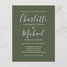 Cartão Postal De Convite Casamento de Script de Assinatura Verde-Oliva