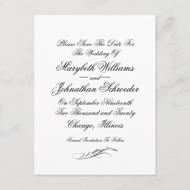 Cartão Postal De Convite Casamento de Toile & Calliografia Salvar o Cartão- (Frente)