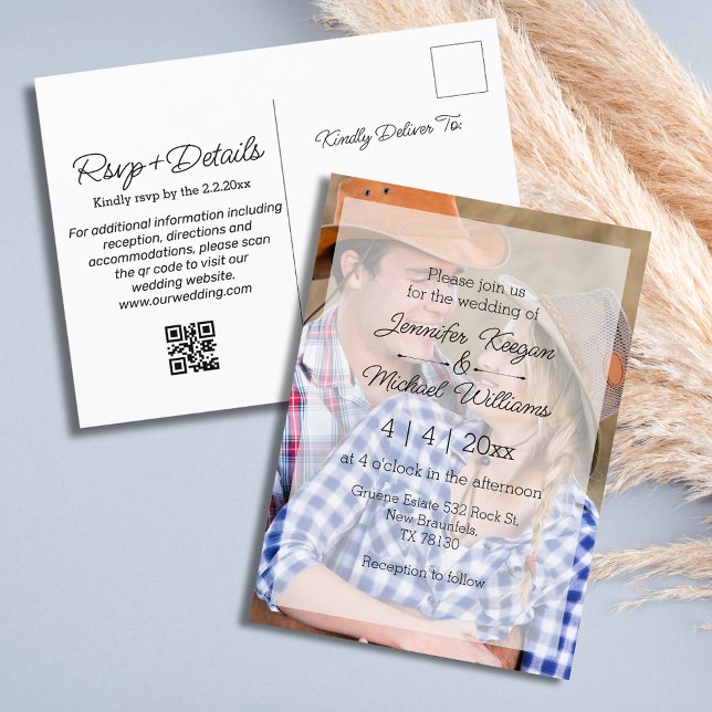 Cartão Postal De Convite casamento do qr code rsvp da camada elegante (Criador carregado)