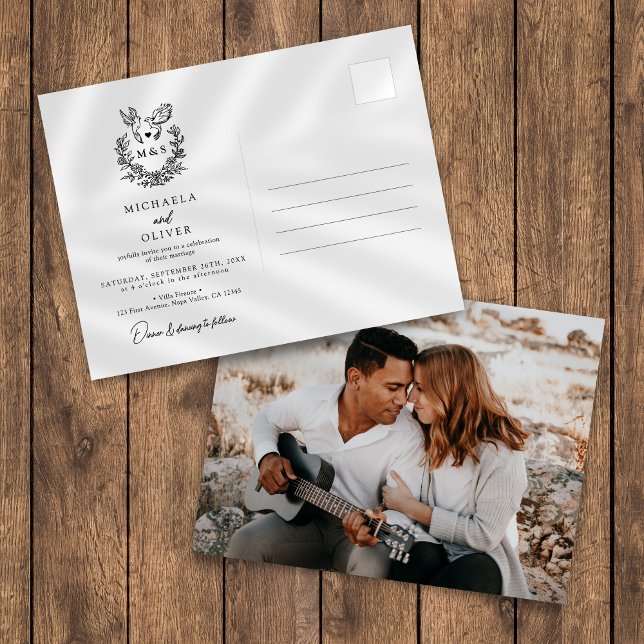 Cartão Postal De Convite Casamento Elegante De Manuscritos Botânicos Minima (Criador carregado)