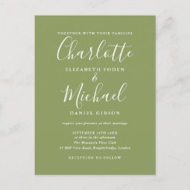 Cartão Postal De Convite Casamento Elegante Moderno em Verde Musgo