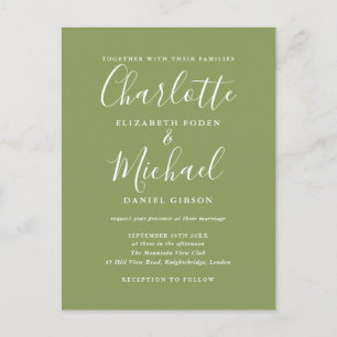 Cartão Postal De Convite Casamento Elegante Moderno em Verde Musgo
