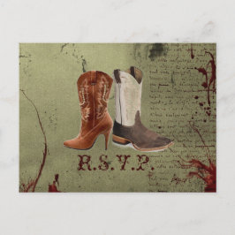 Cartão Postal De Convite casamento entre botas de cowboy ocidentais