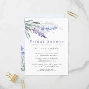 Cartão Postal De Convite Casamento Floral Aquarela Lavanda Romântico