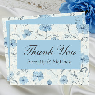 Cartão Postal De Convite Casamento Floral Blue Country Garden Obrigado