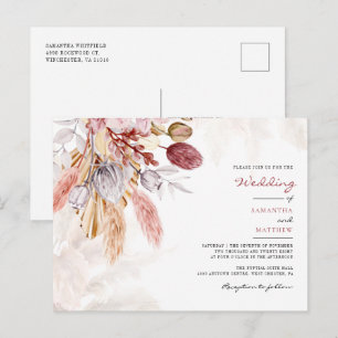 Cartão Postal De Convite Casamento Floral Botânico De Pampas Grass