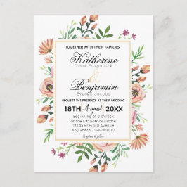 Cartão Postal De Convite Casamento Floral de Pêssego