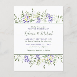 Cartão Postal De Convite Casamento Floral de Wisteria Wisteria Purple Water