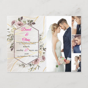 Cartão Postal De Convite Casamento Floral Elegante