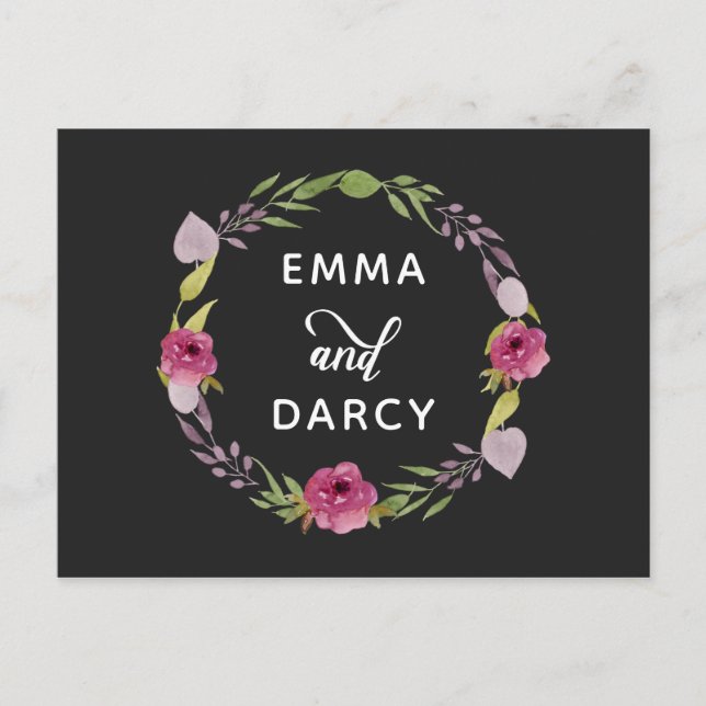 Cartão Postal De Convite Casamento Floral Rosa-Rosa-De-Aquarela-Russo (Frente)