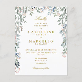 Cartão Postal De Convite Casamento Floral Verde Elegante Tipografia Dourada
