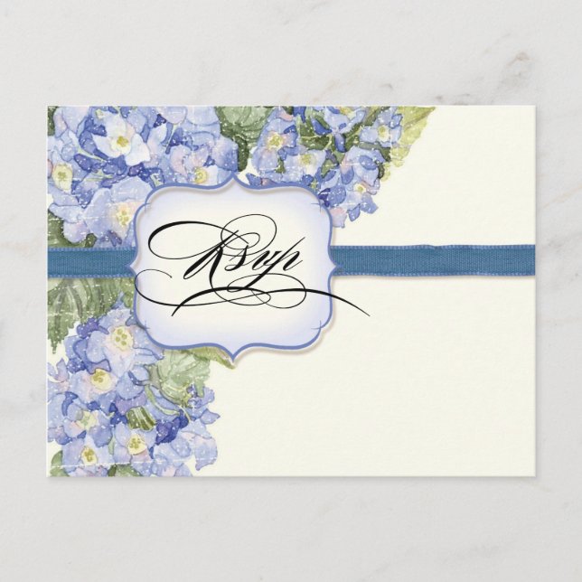 Cartão Postal De Convite Casamento Formal Azul Hydrangea Bracket (Frente)