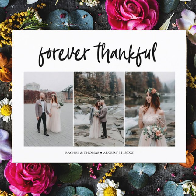 Cartão Postal De Convite Casamento Fotográfico do Script Moderno 3 Obrigado (Criador carregado)