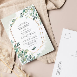 Cartão Postal De Convite Casamento Geométrico Eucalyptus Greenery Botânico