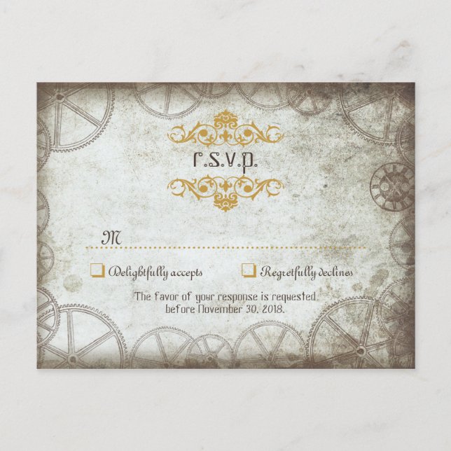 Cartão Postal De Convite Casamento Industrial Vintage Steampunk (Frente)