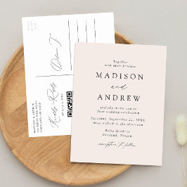 Cartão Postal De Convite Casamento Moderno Código QR Elegante Creme