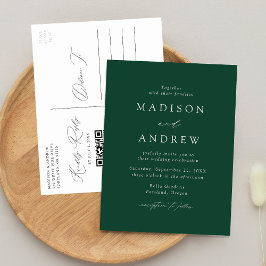 Cartão Postal De Convite Casamento Moderno Elegante Código QR Verde