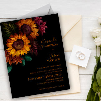 Cartão Postal De Convite Casamento Moderno Floral Laranja Vibrante Preto Qu