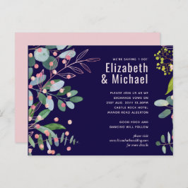 Cartão Postal De Convite Casamento Moderno Rosa Verde