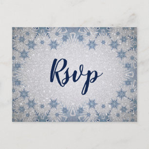 Cartão Postal De Convite casamento no inverno de flocos de neve azul brilha