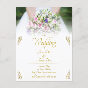Cartão Postal De Convite Casamento - noiva com buquê de casamento colorido