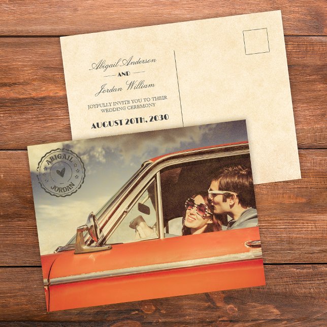 Cartão Postal De Convite Casamento nostálgico da Vintage (Criador carregado)
