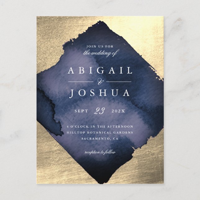 Cartão Postal De Convite Casamento por Aquarela com Marinho de Diamante Dou (Frente)