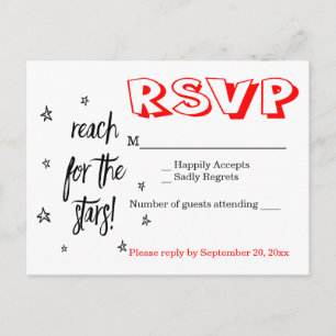 Cartão Postal De Convite Casamento Preto Branco e Vermelho RSVP Estrelas Ci