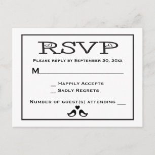 Cartão Postal De Convite Casamento Preto E Branco Com A RSVP