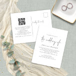 Cartão Postal De Convite Casamento Preto e Branco do Código QR de Script Mo<br><div class="desc">Código QR de Script Moderno Casamento Preto e Branco. Convide seus convidados com um cartão postal conveniente. Adicione seu código QR ao seu site de casamento no verso para que seus convidados possam RSVP e ver todos os detalhes on-line sem a necessidade de gabinetes separados. Uma tipografia informal em preto...</div>