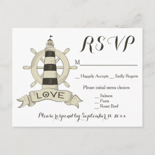 Cartão Postal De Convite Casamento Roda do Farol RSVP Preto Náutico Bege