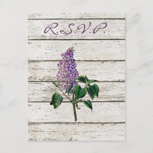 Cartão Postal De Convite casamento roxo de madeira whitewashed país do