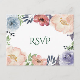 Cartão Postal De Convite Casamento RSVP Floral Elegante Chic Moderno Aquare