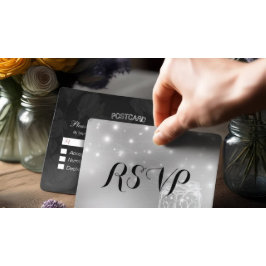 Cartão Postal De Convite Casamento RSVP Mason Jars String Light Modern Silv