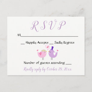Cartão Postal De Convite Casamento RSVP Púrpura Casamento de Lavanda Rosa d