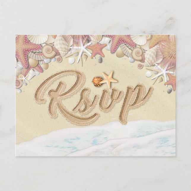 Cartão Postal De Convite Casamento RSVP Summer Sandy Beach Starfish Seashel (Frente)