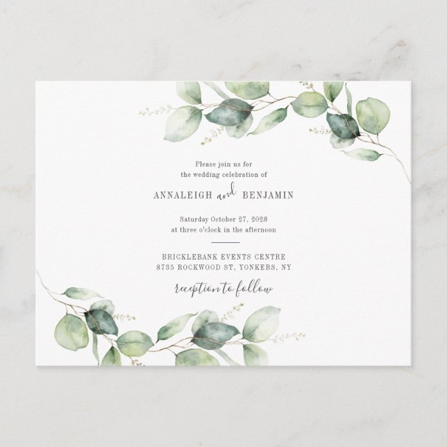 Cartão Postal De Convite Casamento Russo de Eucalyptus Greenery Foliage (Frente)