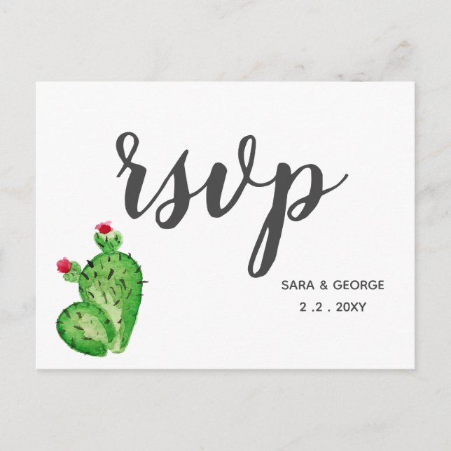 Cartão Postal De Convite Casamento Rustic Cactus Mexicano Rsvp (Frente)
