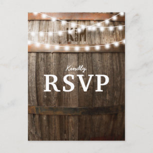 Cartão Postal De Convite Casamento Rustic Country   String de luzes RSVP