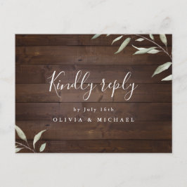 Cartão Postal De Convite Casamento rústico de condado de madeira verde Eleg