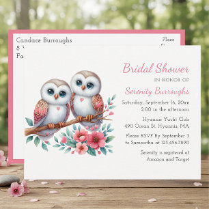 Cartão Postal De Convite Casamento Rústico de Coruja Boho Country