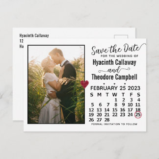 Cartão Postal De Convite Casamento Salve a Data Calendário de fevereiro de 