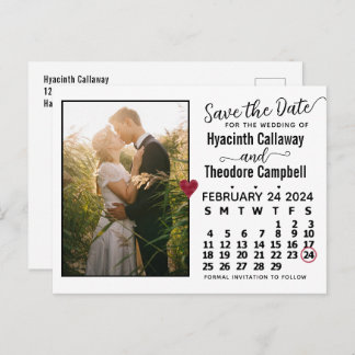 Cartão Postal De Convite Casamento Salve a Data Calendário de fevereiro de 