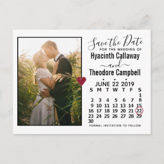 Cartão Postal De Convite Casamento Salve a Data Calendário de junho de 2019