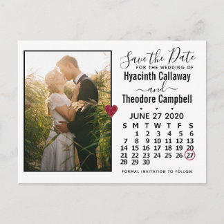 Cartão Postal De Convite Casamento Salve a data Calendário de junho de 2020